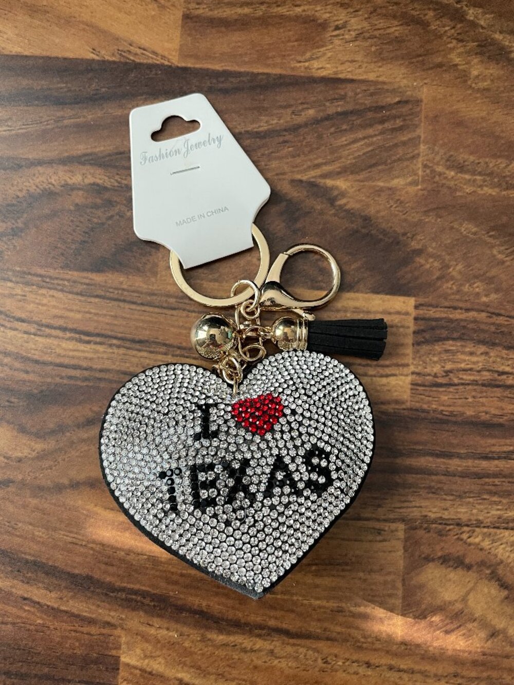 Bling I Heart Texas Bag Charm Keychain-NWT